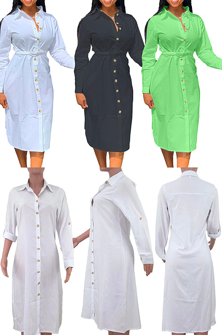 Buttton Up Shirt Collar Dress