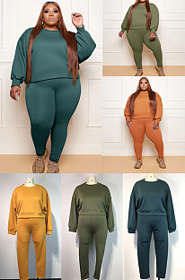 Solid Color Plus Size Pants Set