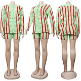 Knitted Button Up Short Set Long Sleeve Top