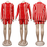 Knitted Button Up Short Set Long Sleeve Top