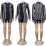 Knitted Button Up Short Set Long Sleeve Top