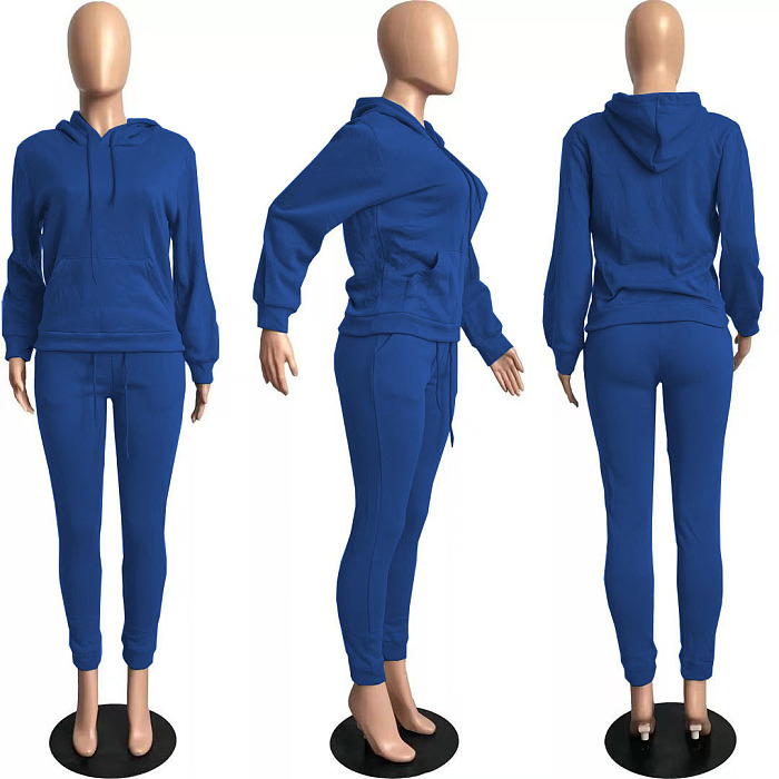 Solid Color Hoodie Pants Set