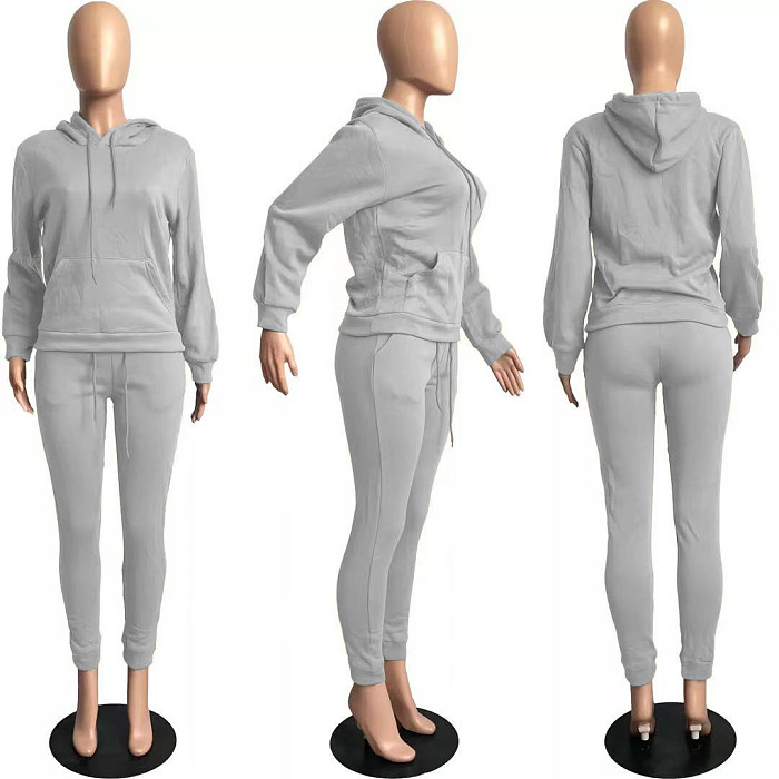 Solid Color Hoodie Pants Set
