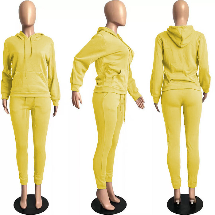Solid Color Hoodie Pants Set