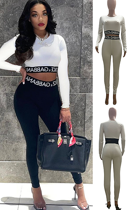 Printed Long Sleeves Crop Top & Pants Set