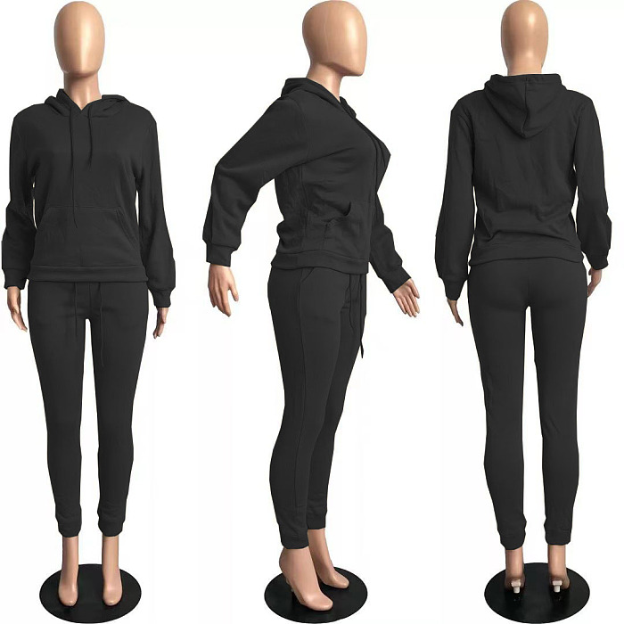Solid Color Hoodie Pants Set