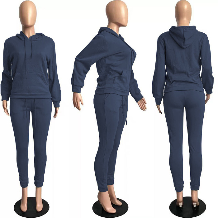 Solid Color Hoodie Pants Set