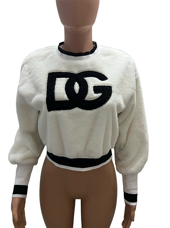 SUPER WHOLELSALE | Letter Faux Fur Crewneck Top