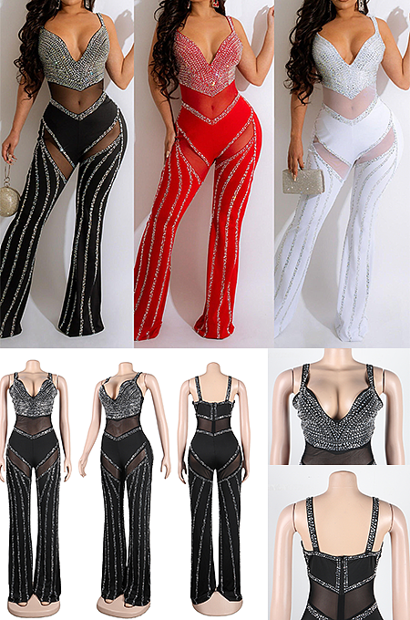 Rhinestone Beaded Tank Jumpsuit