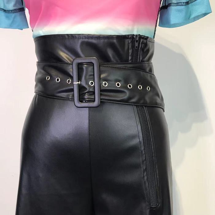 SUPER WHOLESALE|PU Material Loose High Waist Pants