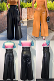 SUPER WHOLESALE|PU Material Loose High Waist Pants