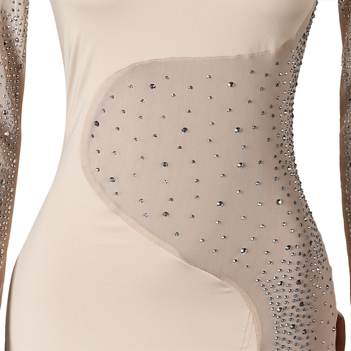Woven Fabric Rhinestone Beaded Side Split Jumpsuit
