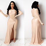 Woven Fabric Rhinestone Beaded Side Split Jumpsuit