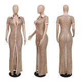 Indoor Button Up Party Sequins Dress