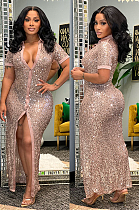 Indoor Button Up Party Sequins Dress