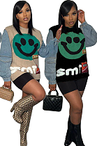 Patchwork Smile Sweater Top