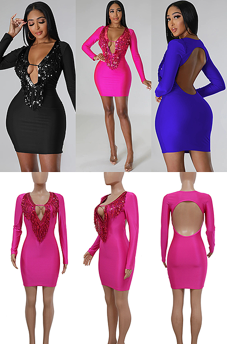 Open Back Front Tassel Dress