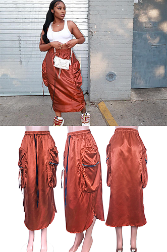 Loose Side Pocket Drawstring Long Skirt