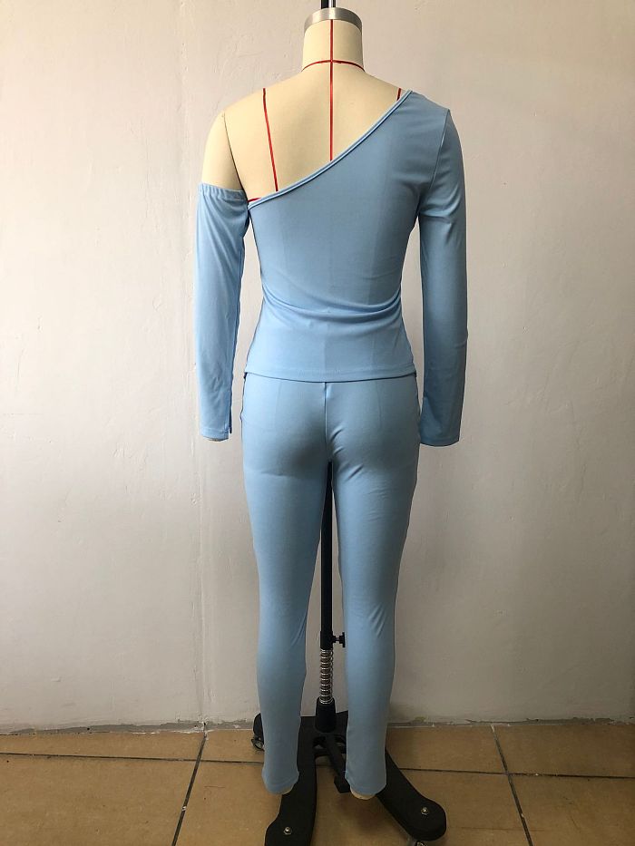 WHOLESALE | One Shoulder Asymertrical Button Up Pants Set