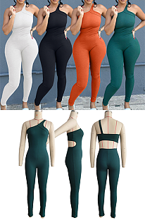 WHOLESALE | One Shoulder Pitted Fabric Jumpsuit