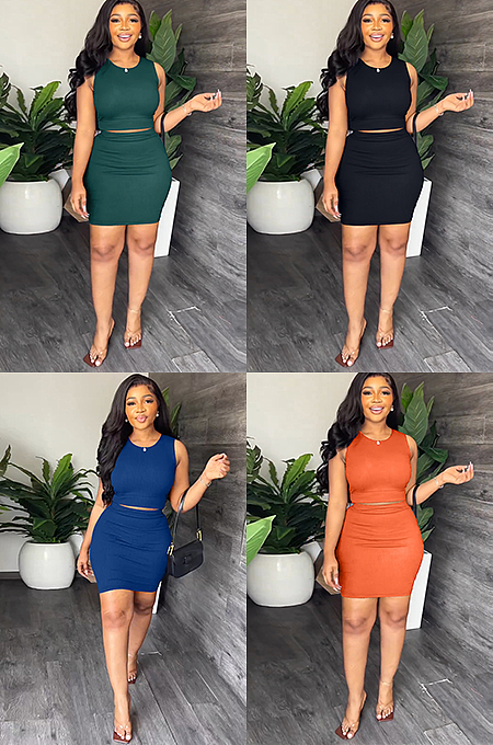 WHOLESALE | Pitted Material Off Shoulder Skirt Set