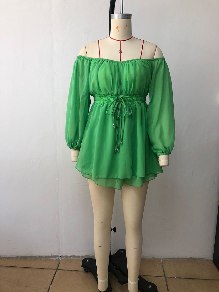 WHOLESALE | Off Shoulder Drawstring Flare Mini Dress