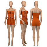WHOLESALE | Hollow Out Sleeveless Bandage Pure Color Romper Shorts GLS10082
