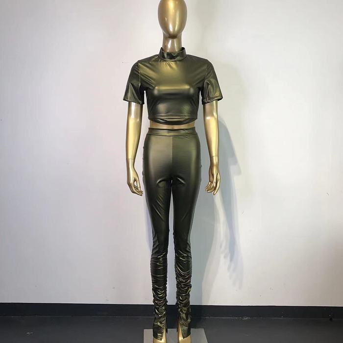 WHOLESALE | PU Material Bodycon Tassel Pants Set
