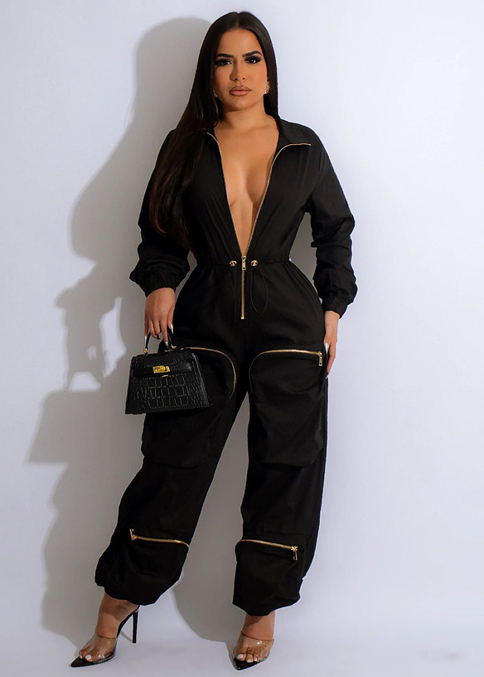 WHOLESALE | Loose Zipper Up Pocket Jumsuit