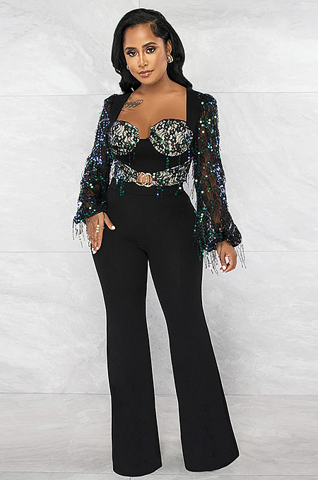 WHOLESALE | Sequins Loose Leg Jumpsuit