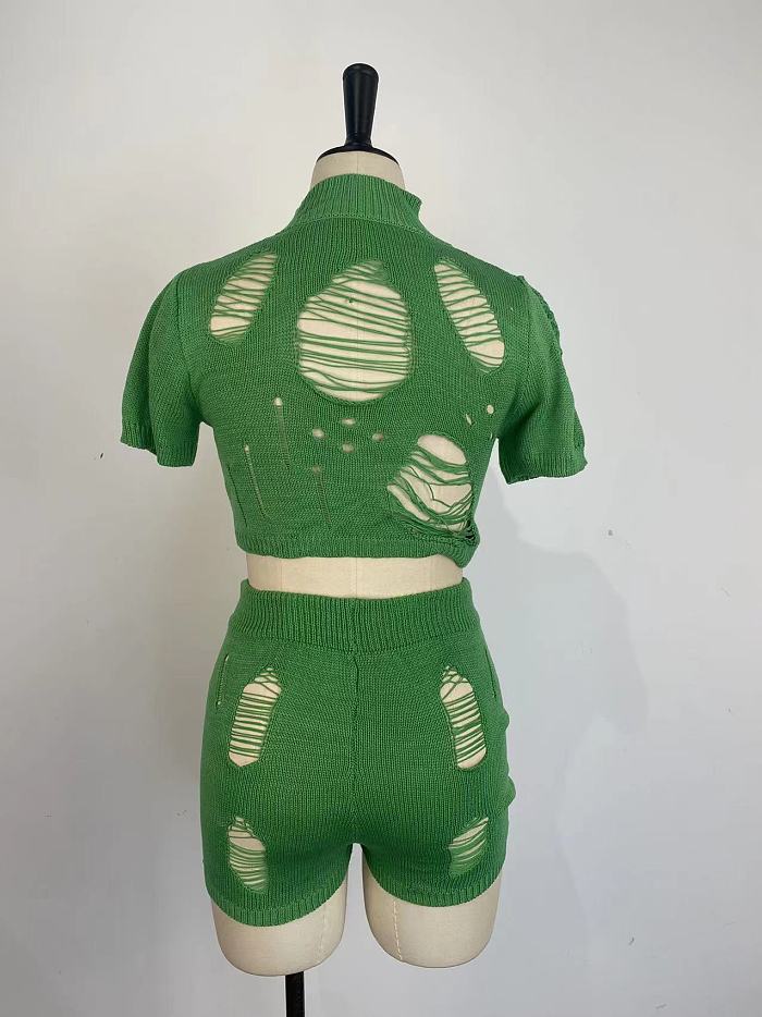 WHOLESALE | Distress Knited Shorts Set