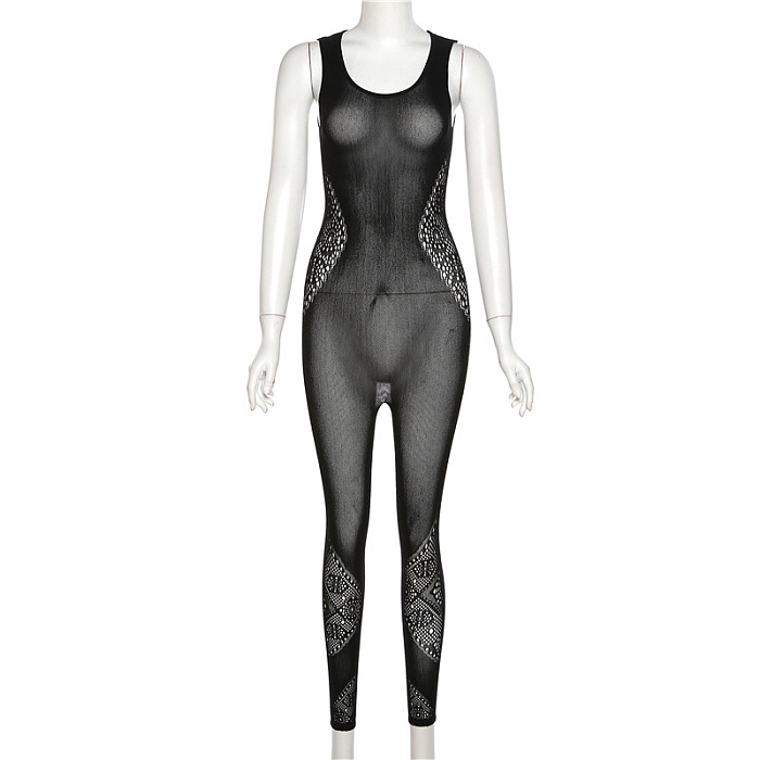 WHOLESALE | See-through Tank Jumpsuit in Black