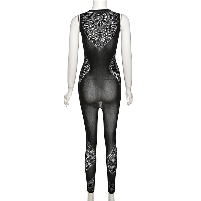 WHOLESALE | See-through Tank Jumpsuit in Black
