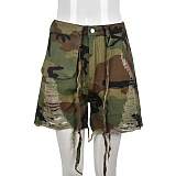 WHOLESALE |Camo Distress Strap Shorts