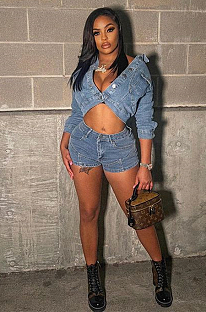 WHOLESALE |  Button Up Denim Shorts Set