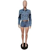 WHOLESALE |  Button Up Denim Shorts Set