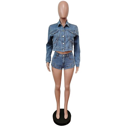WHOLESALE |  Button Up Denim Shorts Set