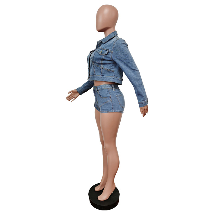 WHOLESALE |  Button Up Denim Shorts Set
