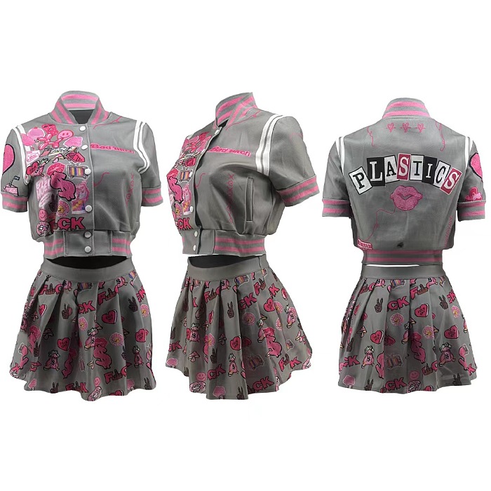 WHOLESALE |  Baseball Jacket & Skirt Set