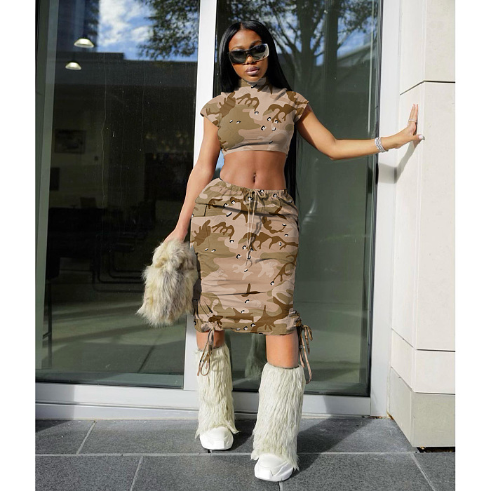 WHOLESALE |  Camo Drawstring Hme Ankle Dress Set