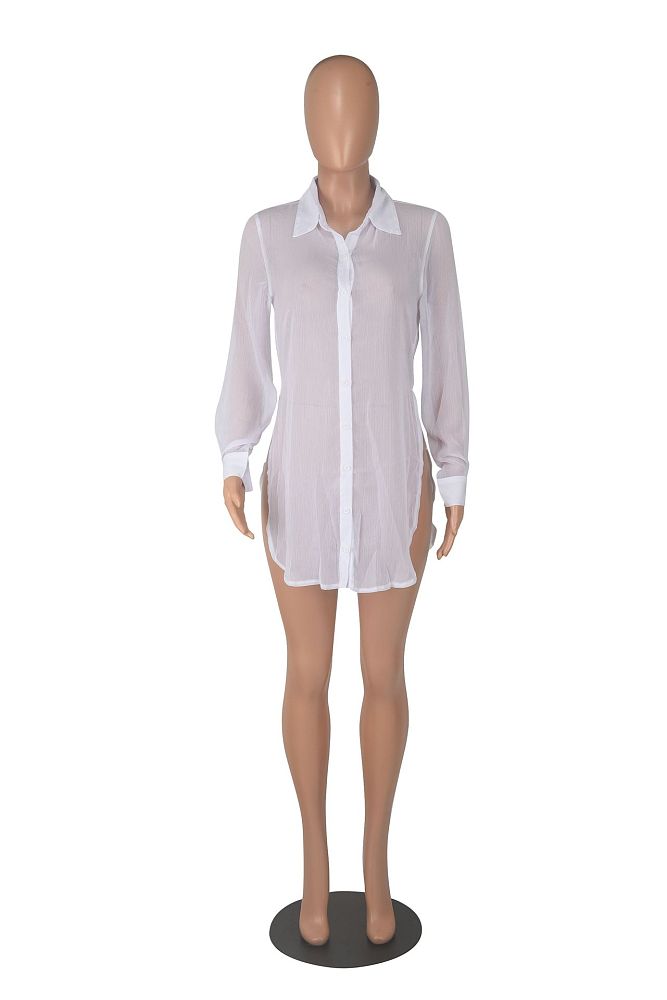WHOLESALE |  Chiffon Fabric Side Split Shirt in White