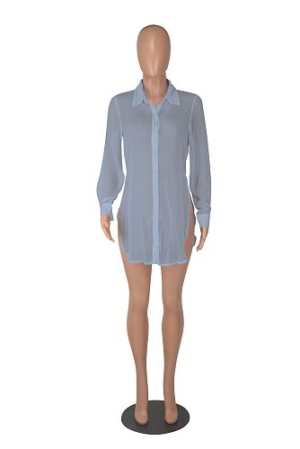 WHOLESALE |  Chiffon Fabric Side Split Shirt in Grey