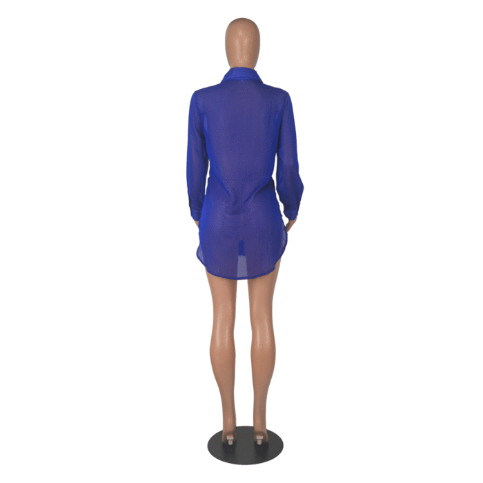 WHOLESALE |  Chiffon Fabric Side Split Shirt in Blue