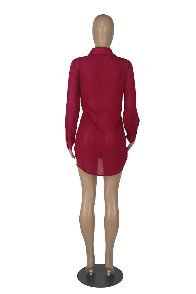 WHOLESALE |  Chiffon Fabric Side Split Shirt in Red