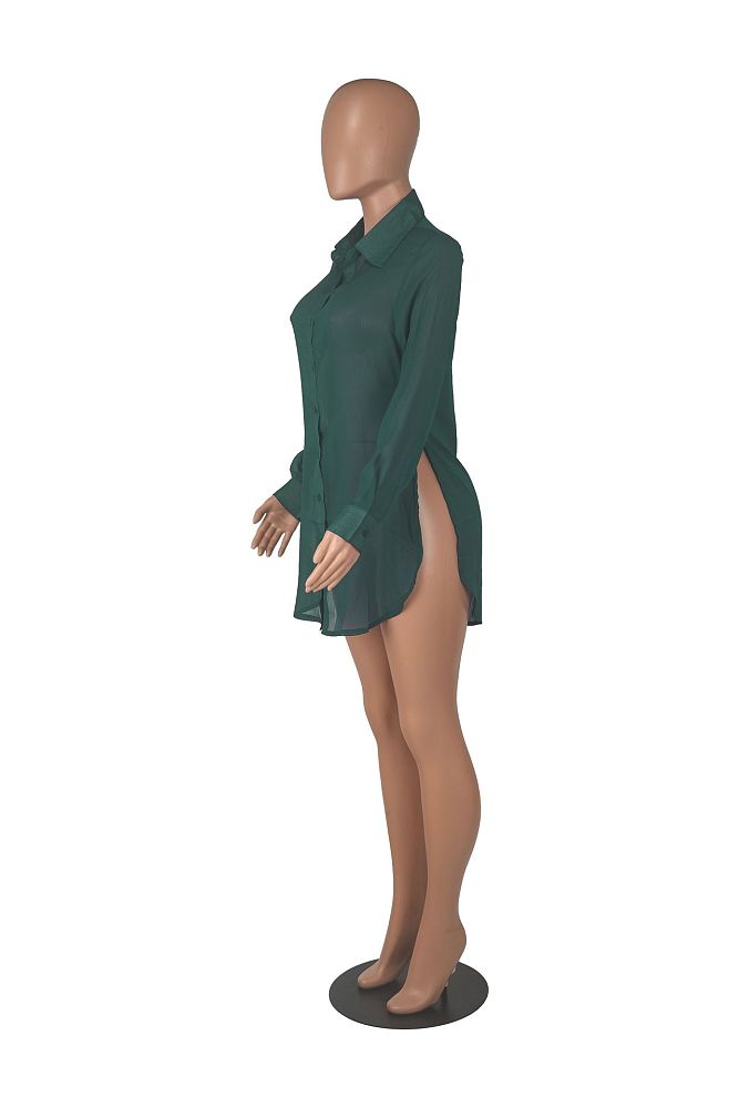 WHOLESALE |  Chiffon Fabric Side Split Shirt in Green
