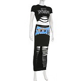 WHOLESALE |  Distress Printed Skirt Set