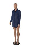 WHOLESALE |  Chiffon Fabric Side Split Shirt in Blue