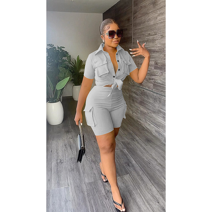 WHOLESALE |  Solid Front Pocket Shorts Set
