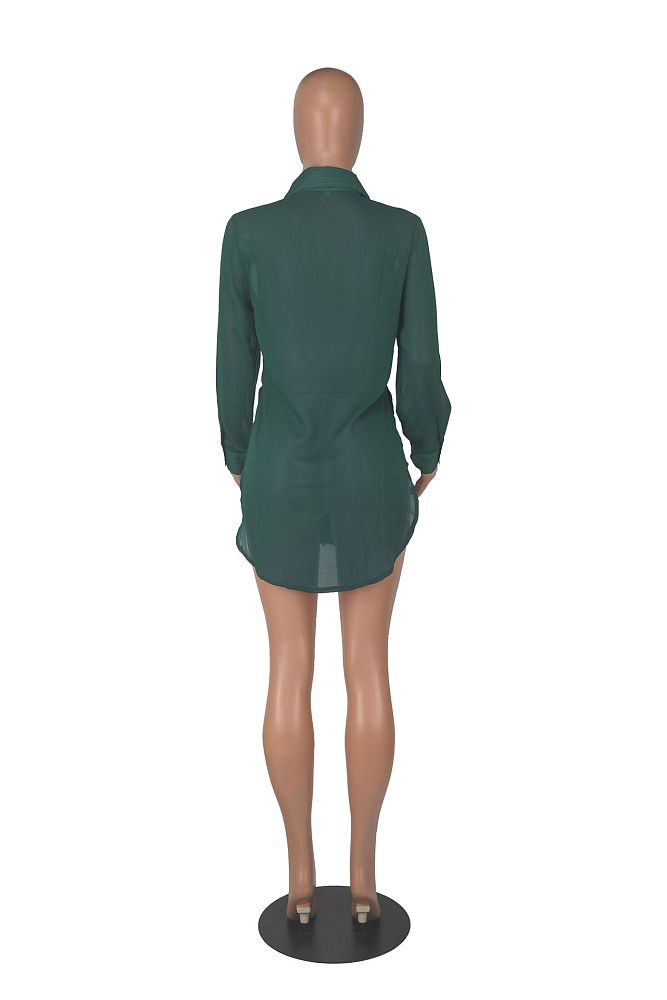 WHOLESALE |  Chiffon Fabric Side Split Shirt in Green