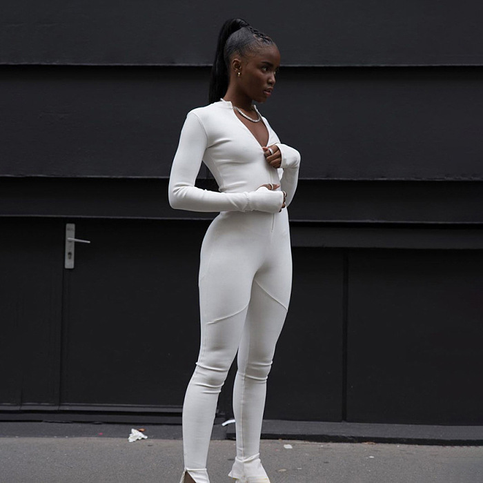 WHOLESALE | High Elastic Fabric Zip up Jumpsuit
